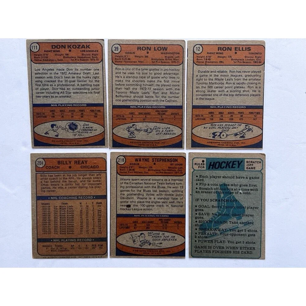 Vintage 1974-75 Topps NHL hockey card lot.